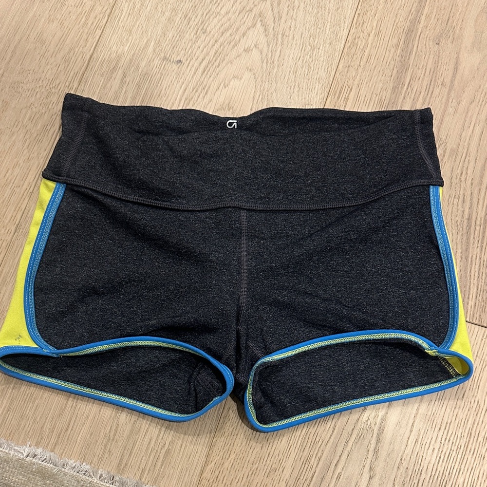 GAP Black Bike Shorts with Lime Side Panels and Blue Trim